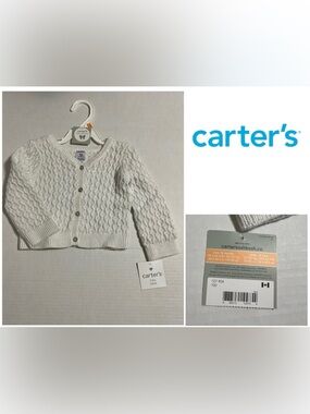 🆕CARTER’S - 12M - NWT - INFANT GIRLS WHITE SILVER SPARKLE KNIT CARDIGAN SWEATER